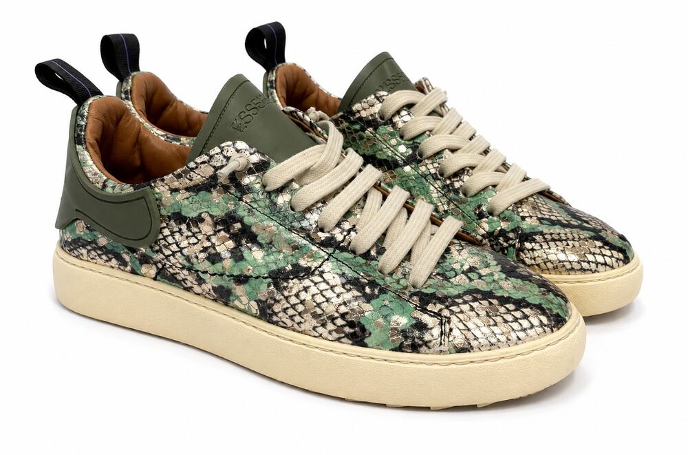 ESSEUTESSE Green Snakeskin Leather Sneakers Womens Size 39 9 Athleisure